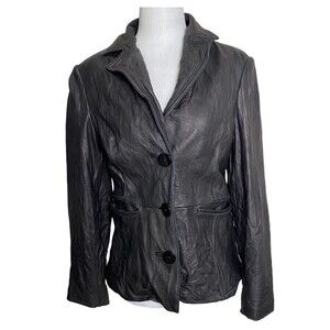 Preston & York Jacket Womens Small Black Genuine Lamb Skin Button Front Ladies